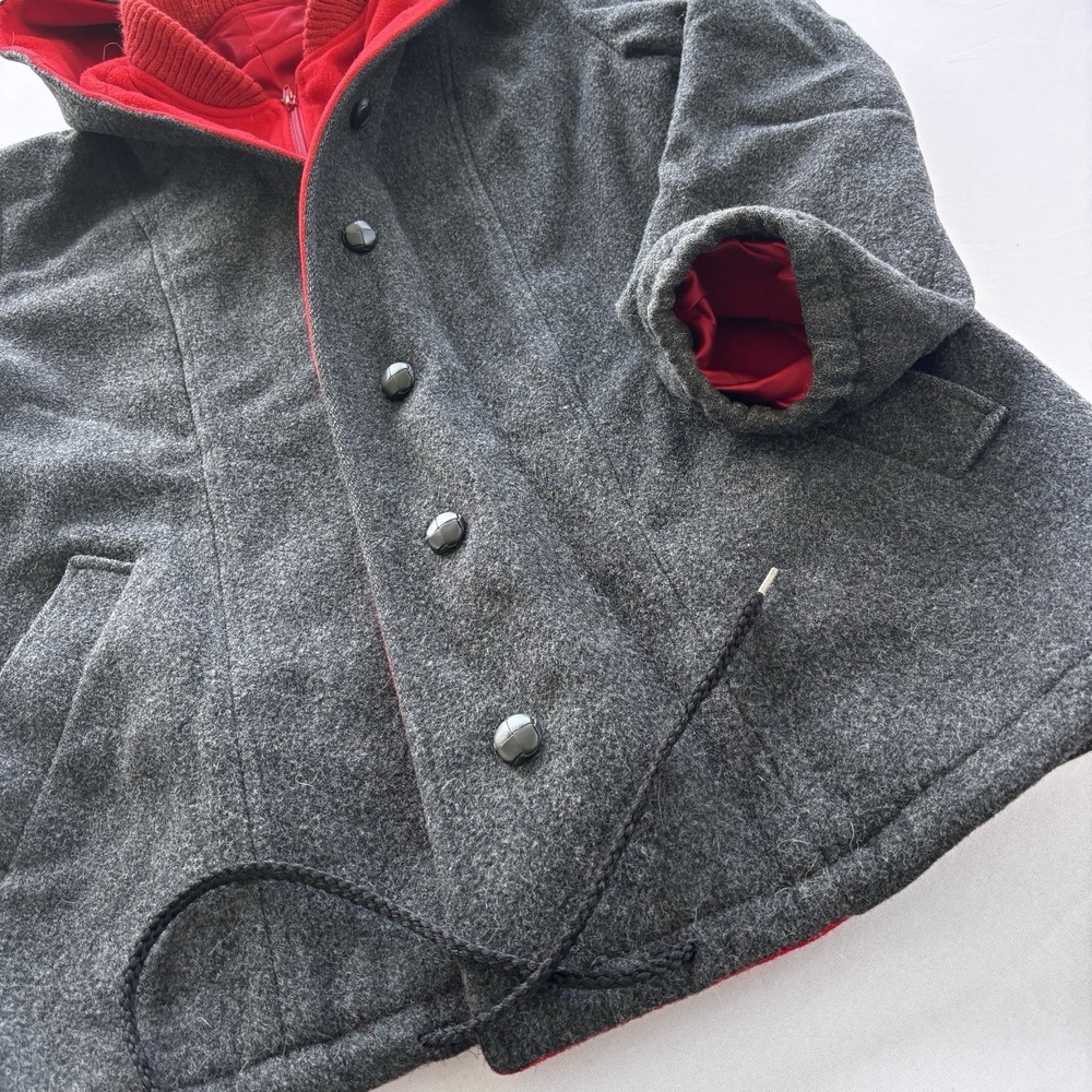 Vintage Mackintosh Vestcoat Wool Hooded Coat Men's Large Gray Red Lined - Picture 5 of 10